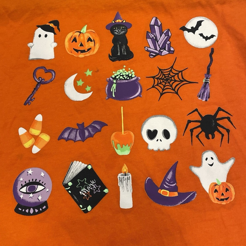 BOGO Girls‎ Tee T-Shirt L Halloween Fall Pumpkin Witch Ghost Orange Long Sleeve - Picture 5 of 7